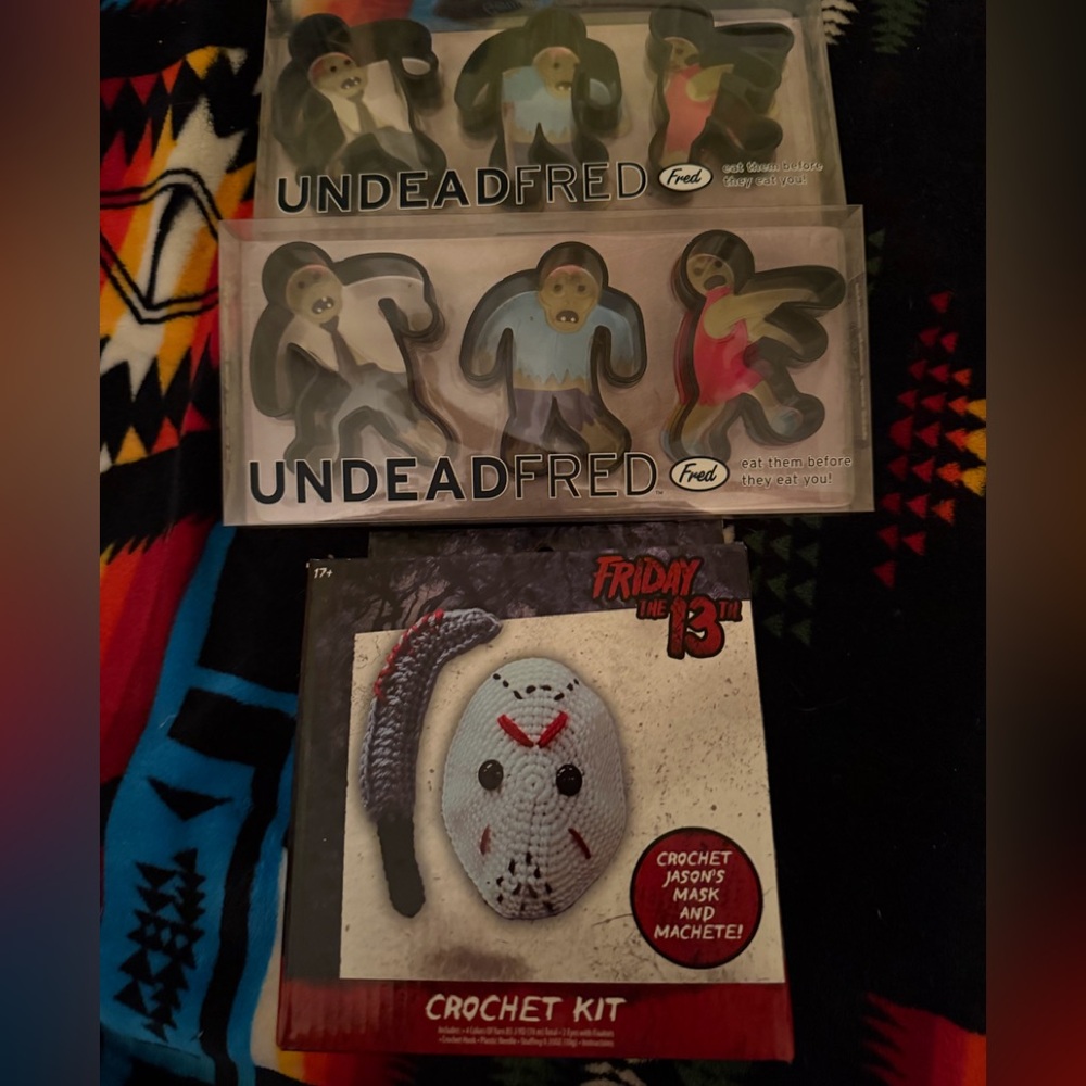 Friday the 13th Crochet Kit and Undead Fred Figures cookie cutters